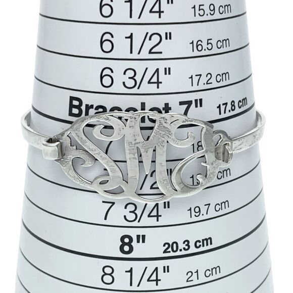 Vintage Sterling Silver 925 Monogram Cut Out SMJ Hook Bracelet 7.25" - Picture 6 of 7